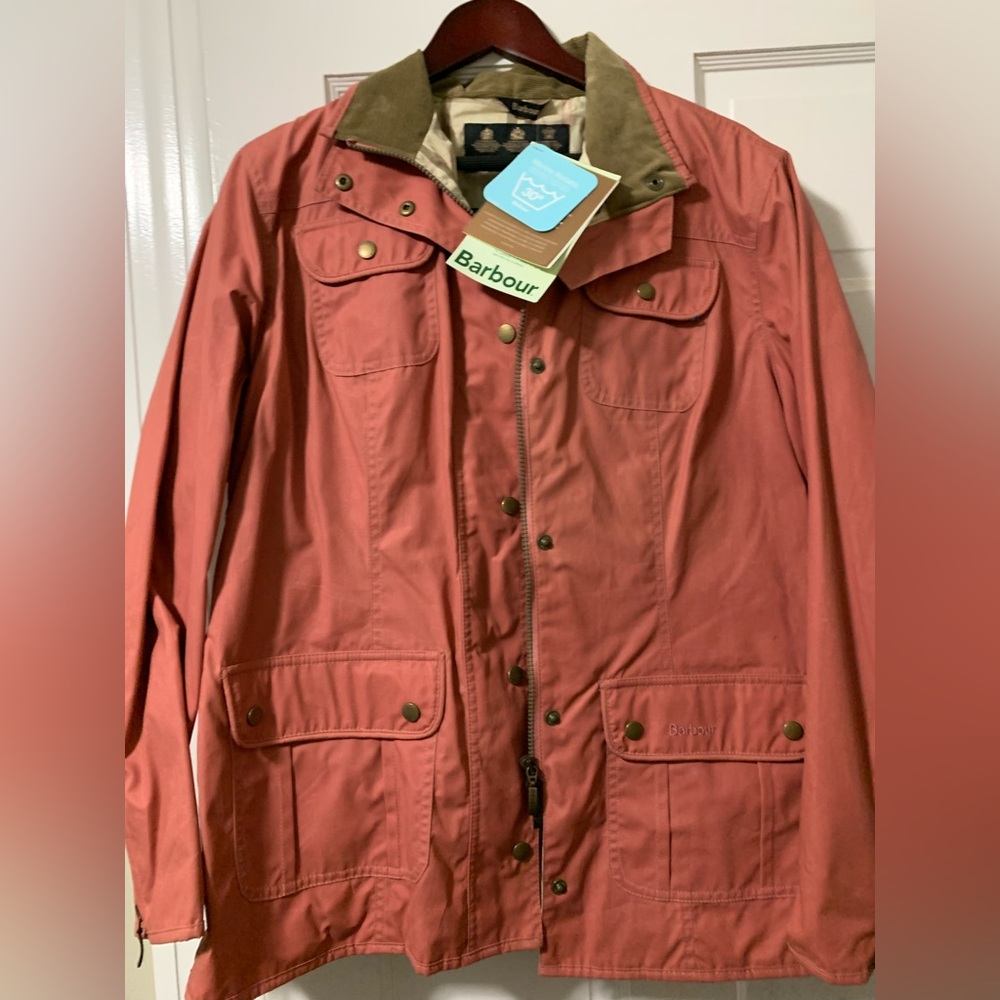 Barbour  worn once tags in p waterproof  coated cotton jacket salmon UK 18 US 14